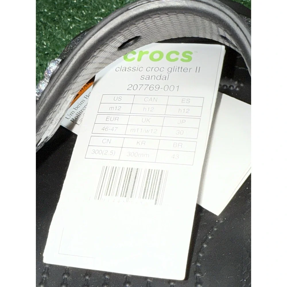 NEW! Crocs Glitter Strap Slide Sandals Black Silver Women's Size 14 Men's‎ 12